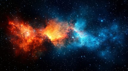 Glowing Stars illuminate a Stunning Deep Space Nebula in a Cosmic Galaxy Background