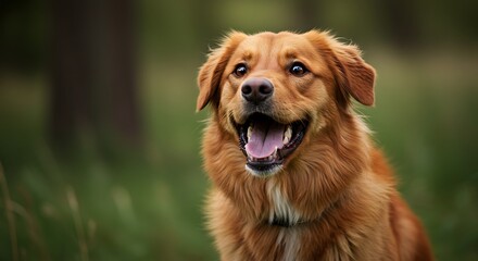 Happy Toller Dog Smiling Outdoors in Green Field Portrait