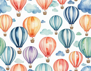 Colorful hot air balloons floating in the clear blue sky