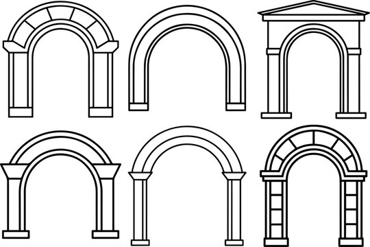 Set of arch outline vector illustration line art