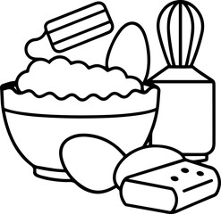 Baking ingredients outline icon set vector illustration line art