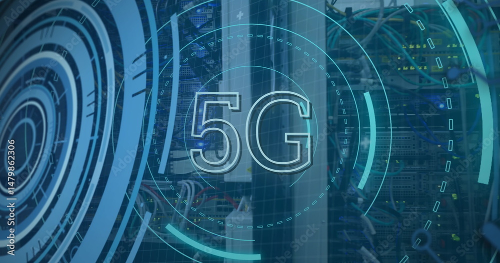 Poster image of processing circle and 5g over computer wires