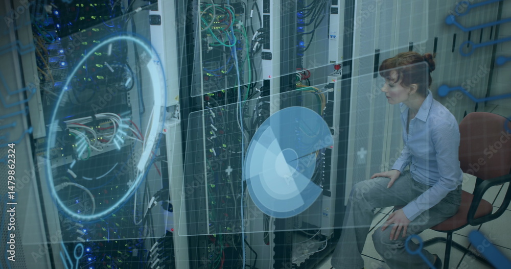 Poster image of statistics and data processing on grey background