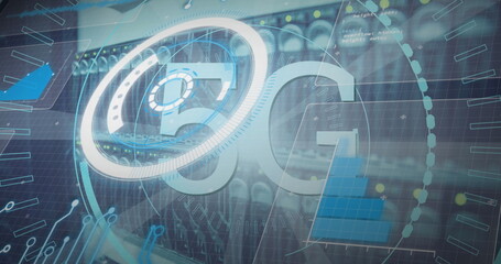 Image of statistics and data processing on grey background