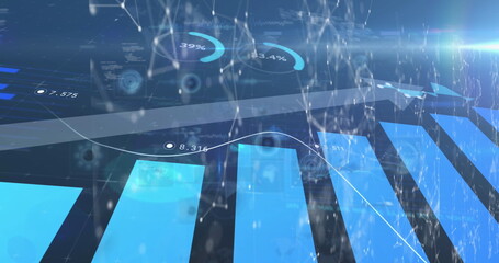 Image of blue arrows, graph with data processing and scope scanning over blue background