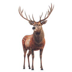 Fototapeta premium Majestic red deer with impressive antlers, standing on white background