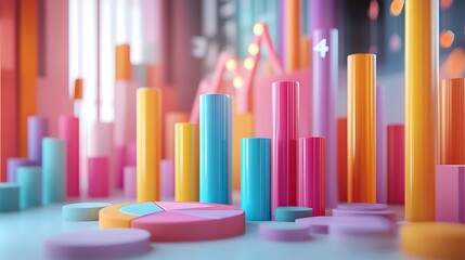 Obraz premium Colorful 3D charts and graphs on a digital interface, representing data analysis