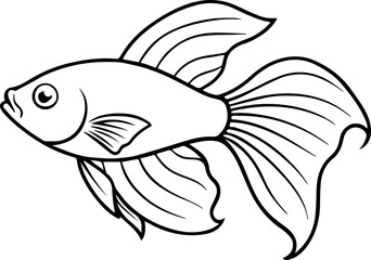 Betta fish outline drawing vector illustration for coloring book page