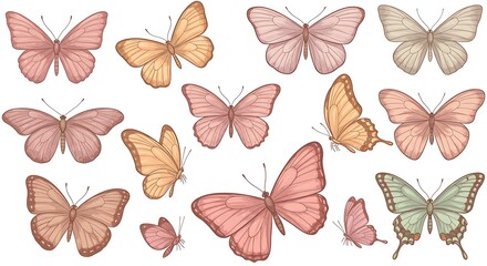 Fototapeta premium Pastel Butterfly Collection: Delicate Wings, Gentle Hues