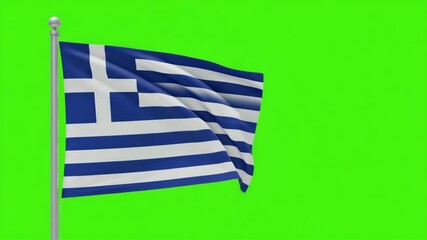 High Quality Waving Greece Flag on Green Screen Background