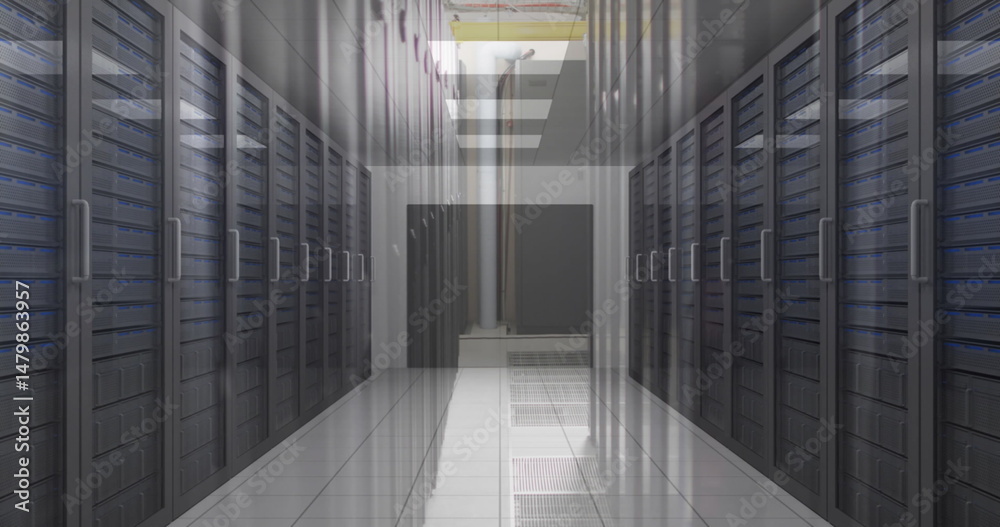 Poster view of empty computer server room in seamless pattern