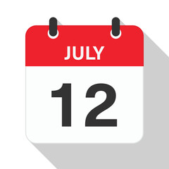 Fototapeta premium July 12 Daily Calendar. Red Theme on White Background