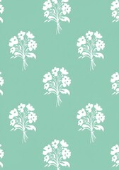Whimsical White Blooms: Mint Green Floral Pattern