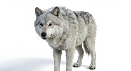 Naklejka premium Lifelike Gray Wolf Portrait with Piercing Gaze