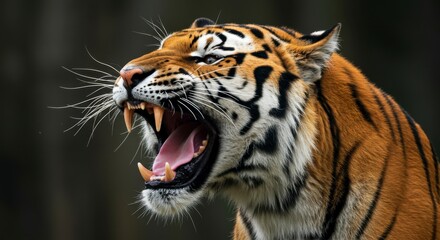 Naklejka premium Tiger close up roaring portrait of a wild animal