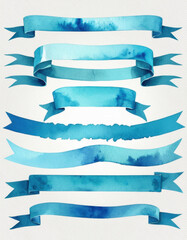 A collection of colorful banners and ribbons in watercolor style