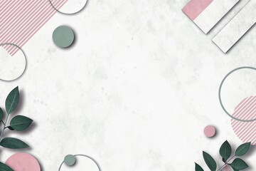 Minimalist Design with Leaves and Abstract Circular Patterns on a Light Background