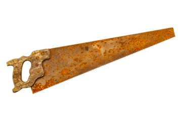Old carpentry hand saw isolated on white