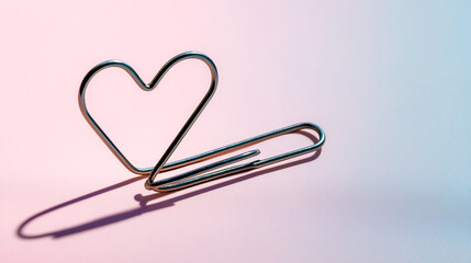 Make mini heart by paper clip, pink background 