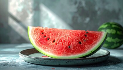 watermelon slice on a wooden table at studio photo