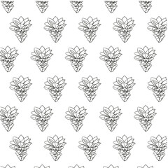 Jungle Geranium or Ixora coccinea flower Seamless Pattern Hand drawn vector line art, Black and White Flower isolated in white.  Beautiful design for textile, wallpaper, wrapping paper and backgrounds