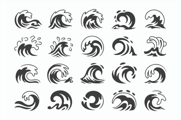 Obraz premium Collection of Twenty Diverse Wave Icons Ocean Sea Surf