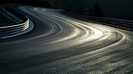 Exploring race track curve asphalt surface for motorsport and automotive photography use