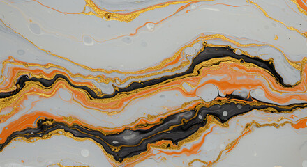 Abstract fluid art painting with gold accents, marble texture background, modern art design, luxury effect