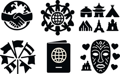 Global unity icons set &ndash; silhouette, cultural diversity and world peace symbols