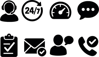 Customer service icons set – silhouette, support and communication symbols collection