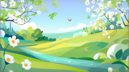 Cartoon hand-drawn minimalist spring outing picnic background illustration