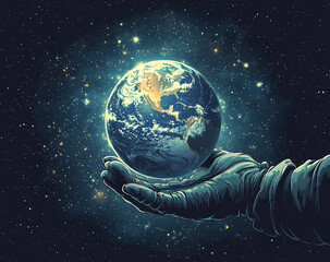 Glowing Earth Held in a Hand A Cosmic Perspective Illustration