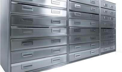 Stainless Steel Storage Cabinets with Many Drawers