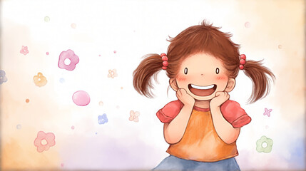 Cartoon hand-drawn cute little girl Children's Day illustration background
