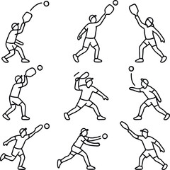 Fototapeta premium Pickleball action icons set – silhouette, gameplay, sports activity symbols