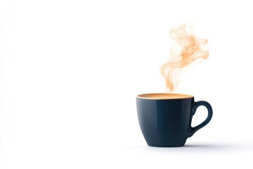 Steaming cup of coffee with aromatic swirl on white background