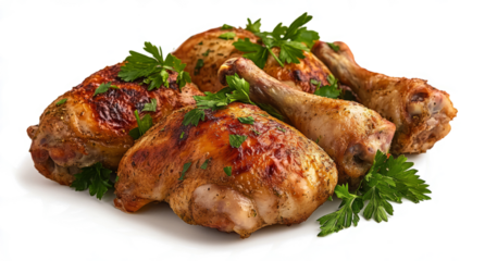 Roasted chicken isolated on a transparent background, 