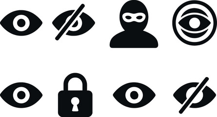 Security and privacy icons set – silhouette, protection and confidentiality symbols