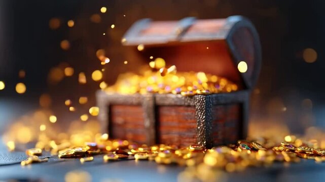 Open treasure chest spilling gold coins.