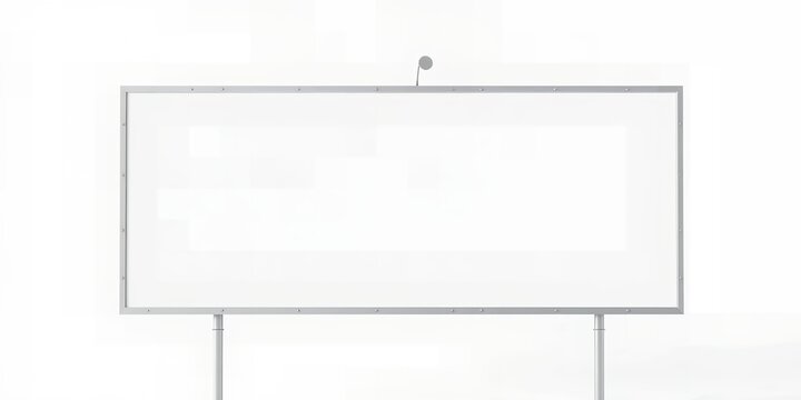 A blank white presentation board with a silver frame standing on a white background