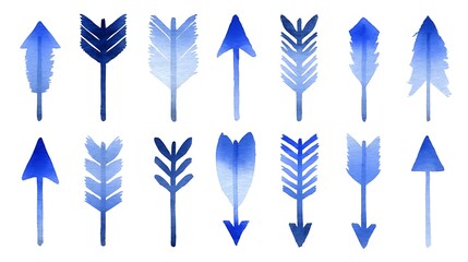 Watercolor Blue Arrow Collection Tribal with Boho Chic Design Elements.