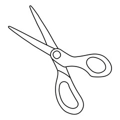 Paper or sewing open scissors. Black outline icon scissor for coloring. Vector isolated image of sewing or paper craft accessories.