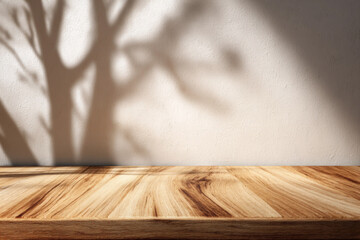 Sunlit Wooden Tabletop with Copy Space for Product Display