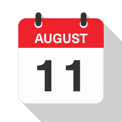 August 11 Daily Calendar. Red Theme on White Background