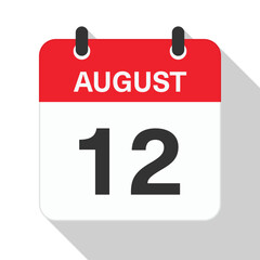 Fototapeta premium August 12 Daily Calendar. Red Theme on White Background