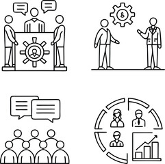 Teamwork and Collaboration Line Icons – Editable Stroke Vector Set