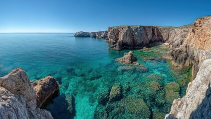 Fototapeta premium Coastal cliffs meet turquoise water