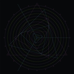 Abstract Circular Geometric Art Composition With Lines and Dots