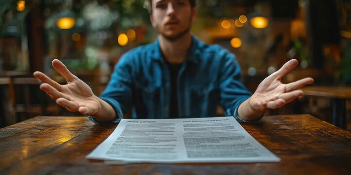 Person reviewing documents at a cafe - Powered by Adobe
