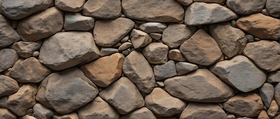 Detailed Seamless Stone Wall Texture: Natural Pattern of Rounded Rocks, Neutral Colors, and Varied Sizes for Backgrounds and Designs                  
